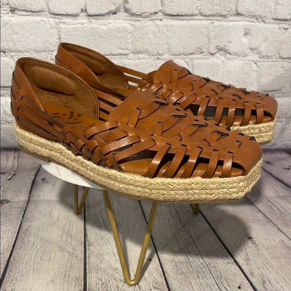 Sam & Libby Sintetico Brown Woven Espadrilles Sz 6.5